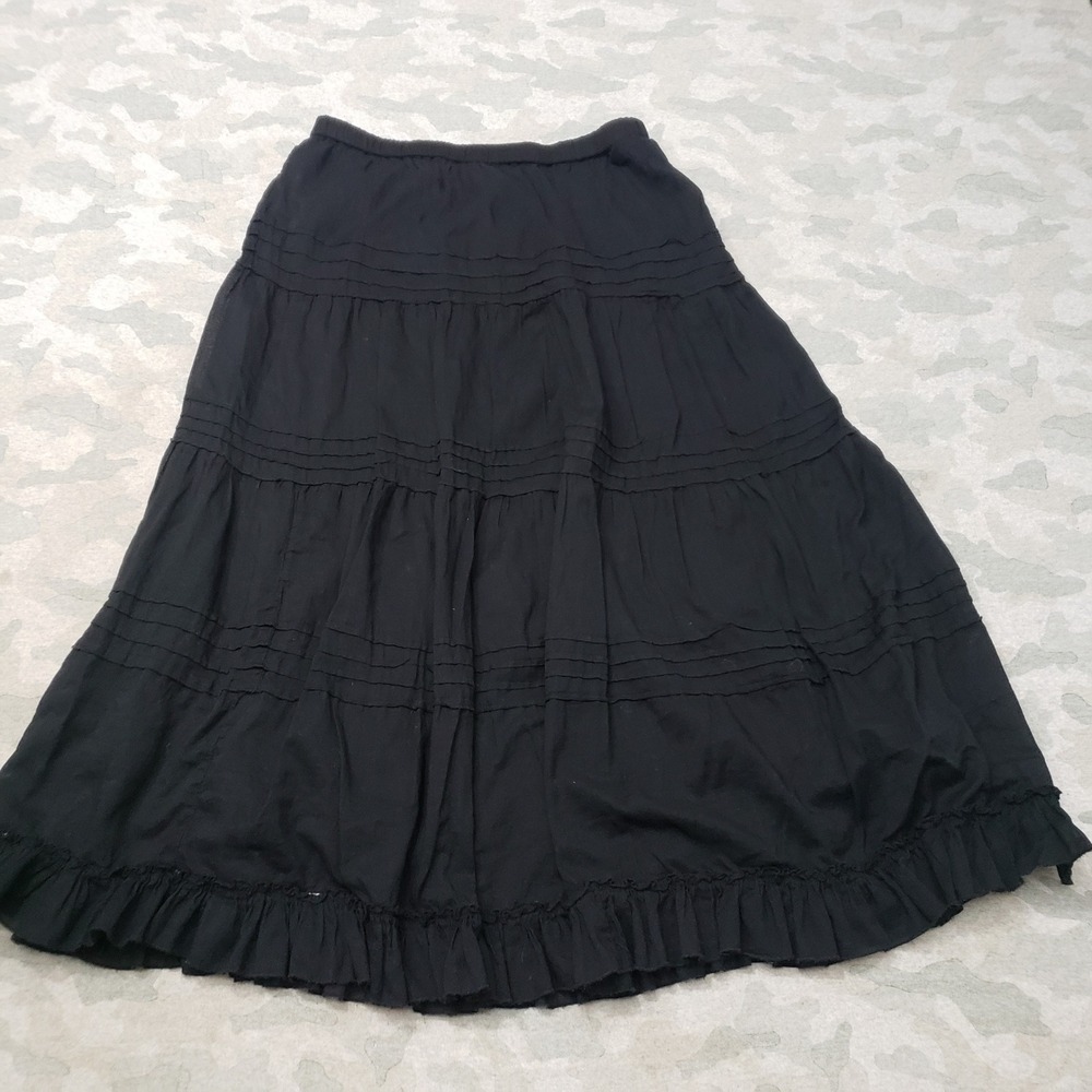 Chico's Skirt Womens Size 1 Black Boho Ruffle Minimalist